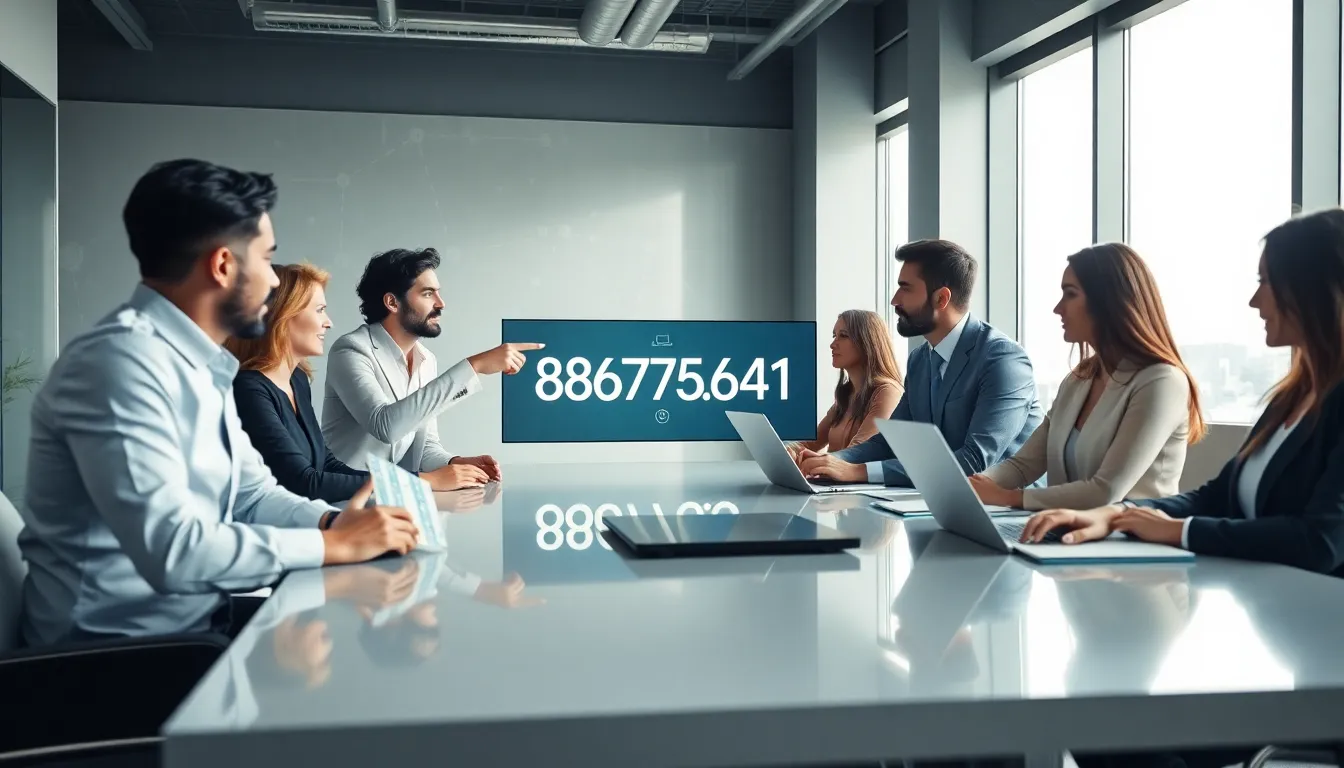 diverse team discussing toll-free number in a modern office.