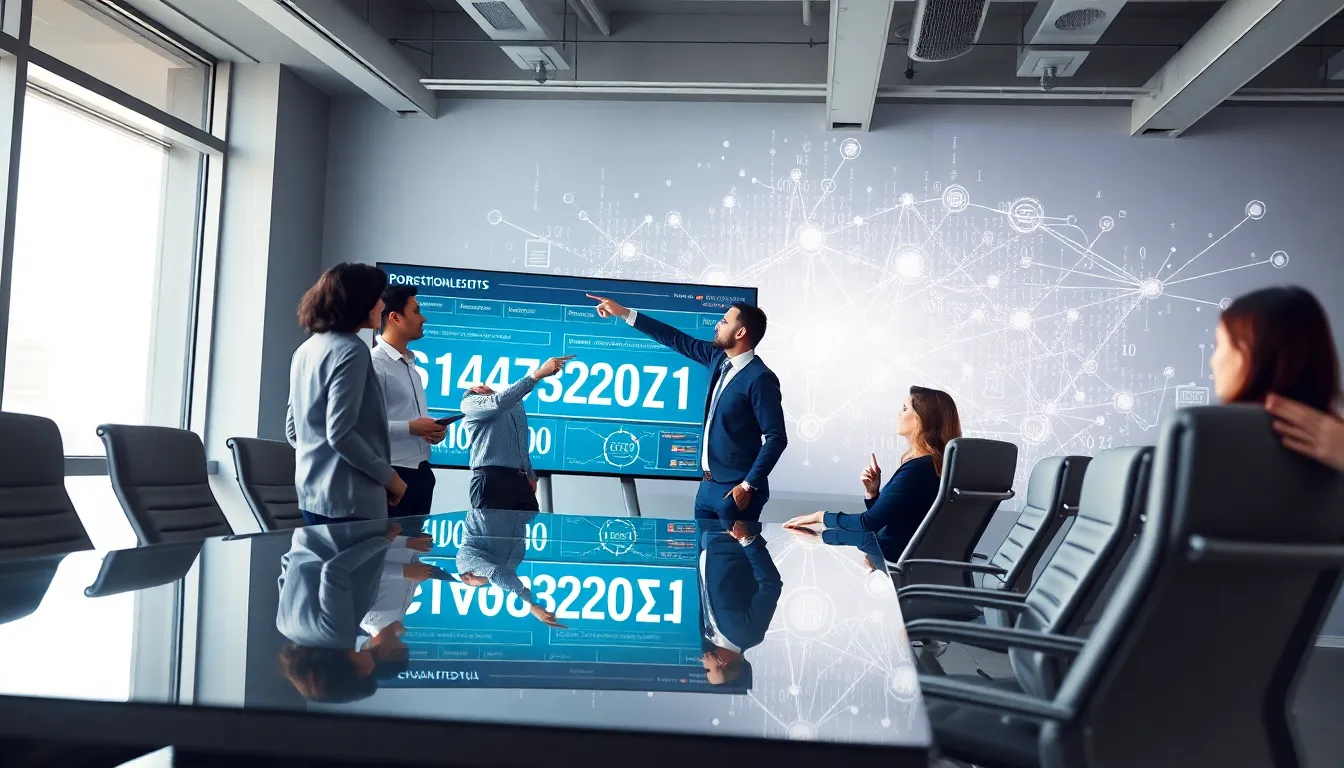 diverse team discussing data analytics in a modern office.